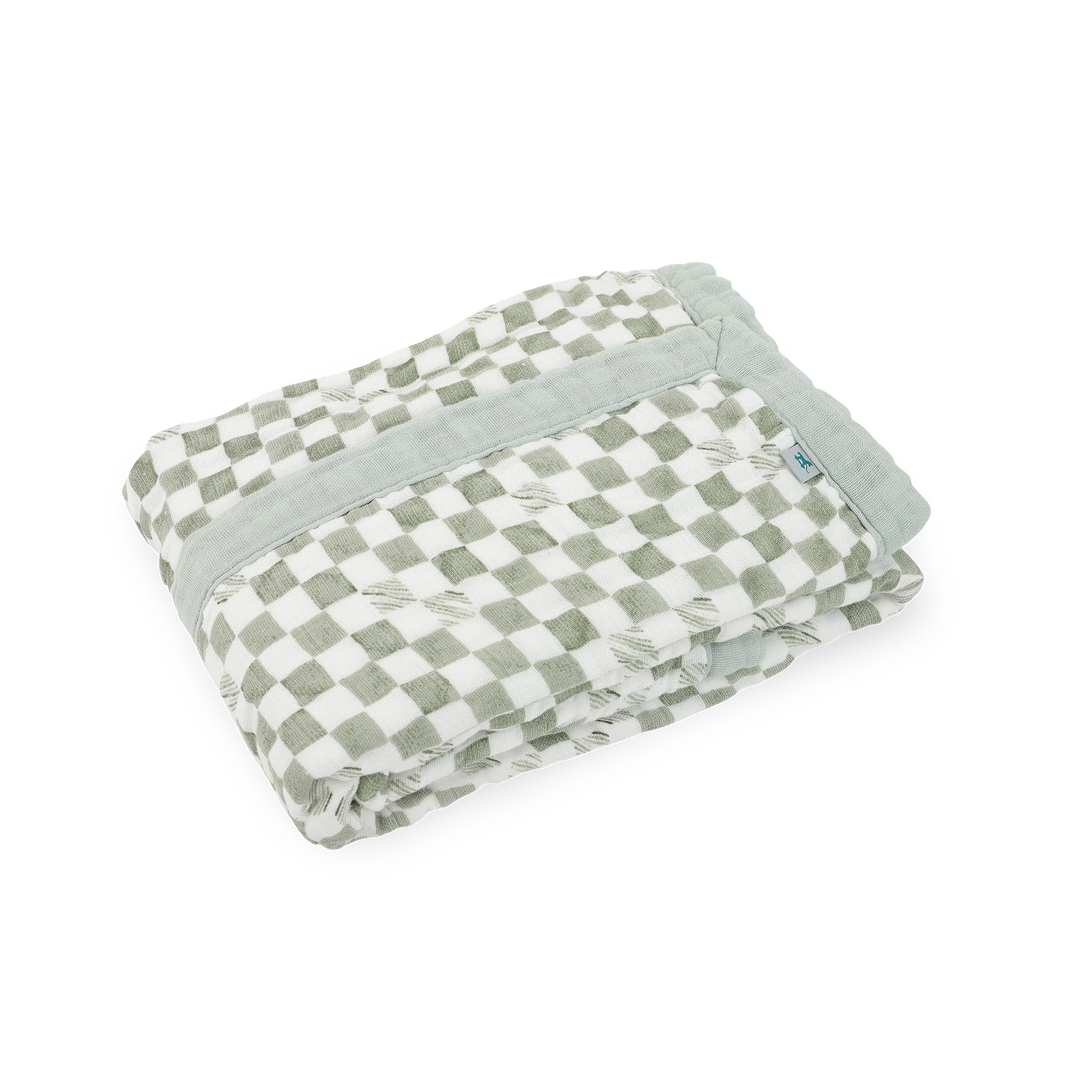 Little Unicorn Organic Cotton Muslin Baby Quilt (Green Checker)