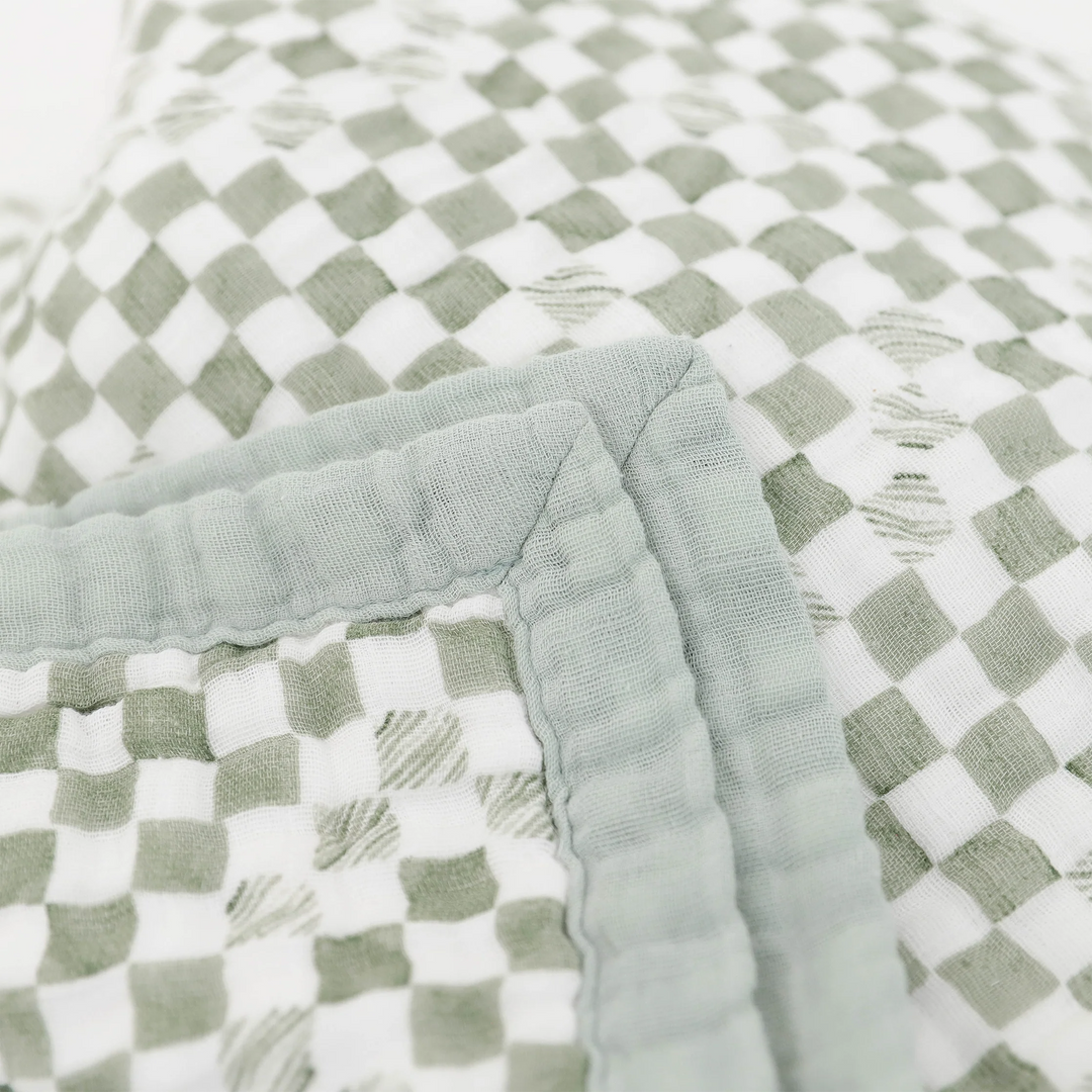 Little Unicorn Organic Cotton Muslin Baby Quilt (Green Checker)