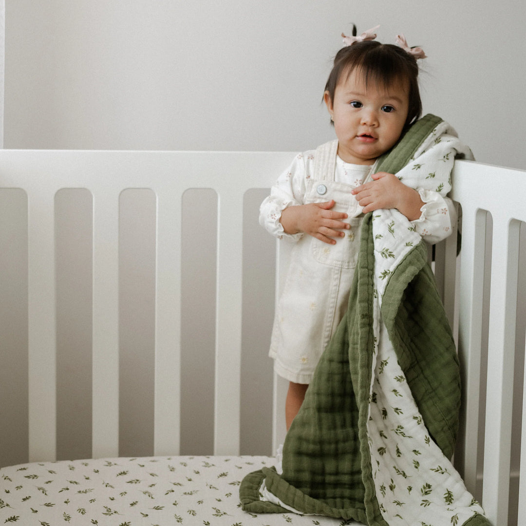 Little Unicorn Organic Cotton Muslin Baby Quilt (Olive Branch)