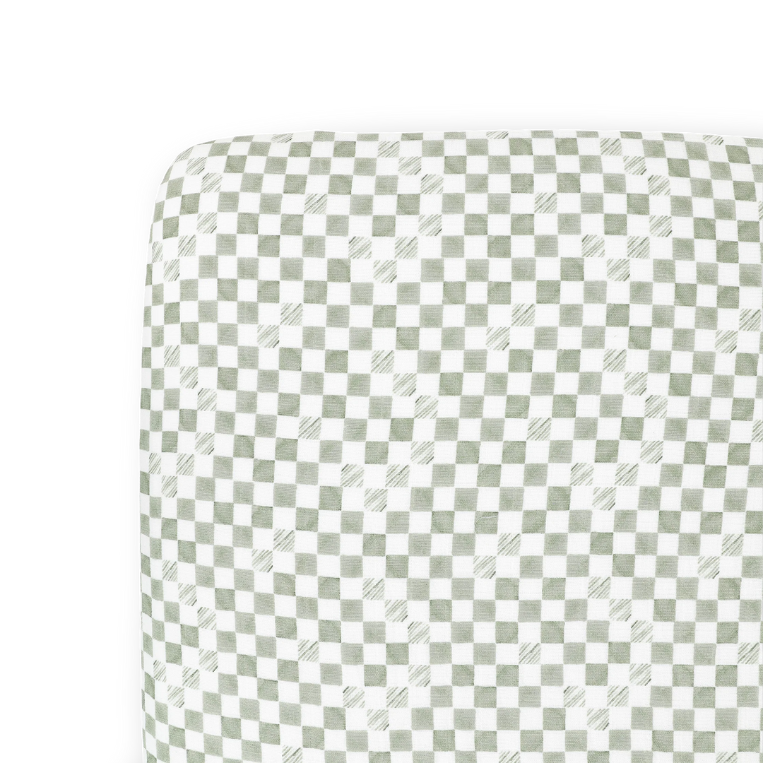 Little Unicorn Organic Cotton Muslin Crib Sheet (Green Checkers)