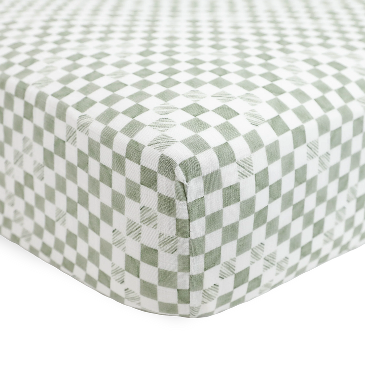 Little Unicorn Organic Cotton Muslin Crib Sheet (Green Checkers)