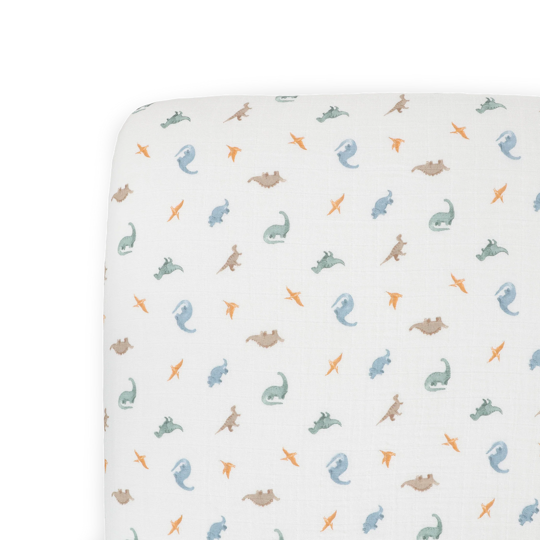 Little Unicorn Organic Cotton Muslin Crib Sheet (Little Dino)