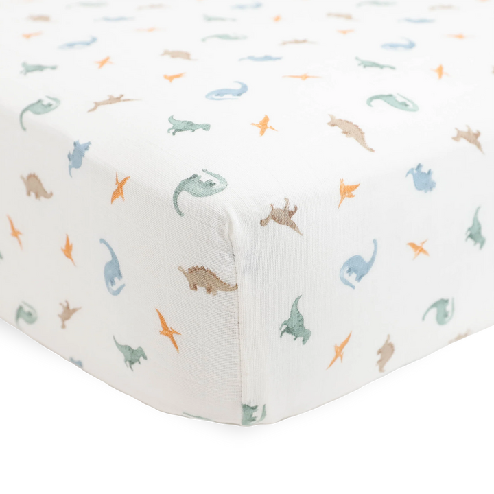 Little Unicorn Organic Cotton Muslin Crib Sheet (Little Dino)