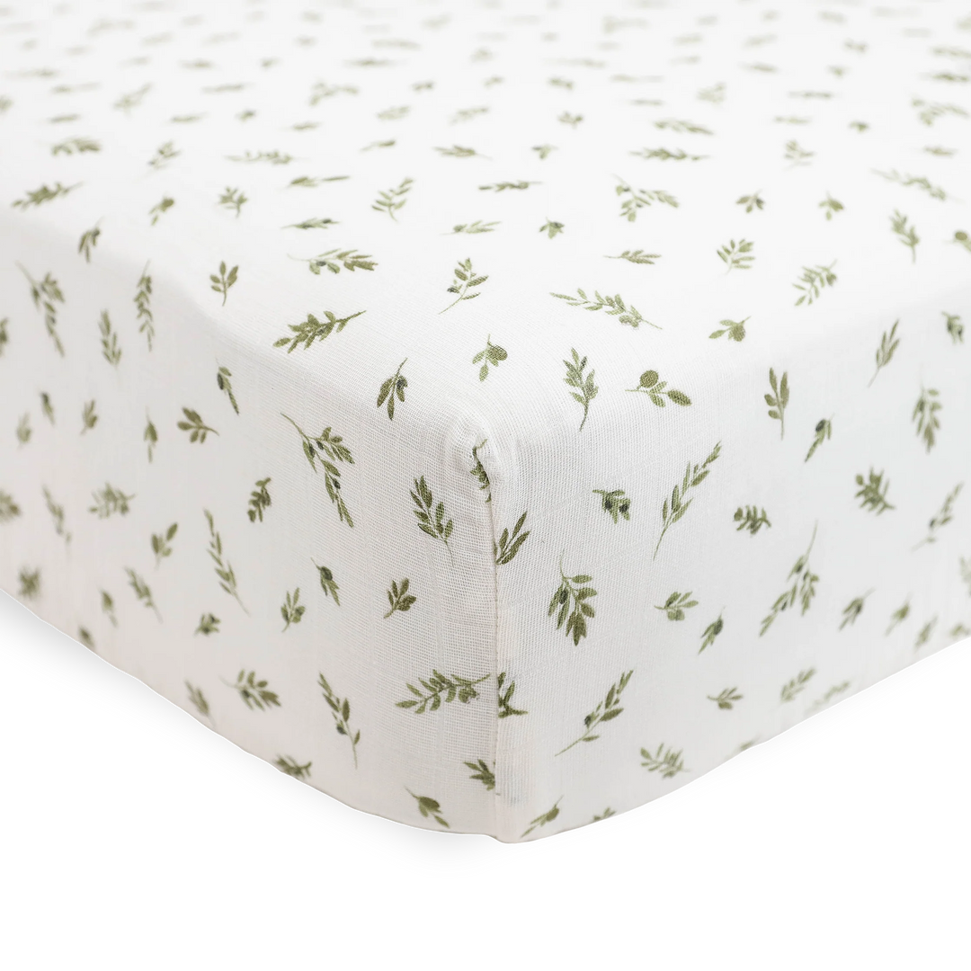 Little Unicorn Organic Cotton Muslin Crib Sheet (Olive Branch)