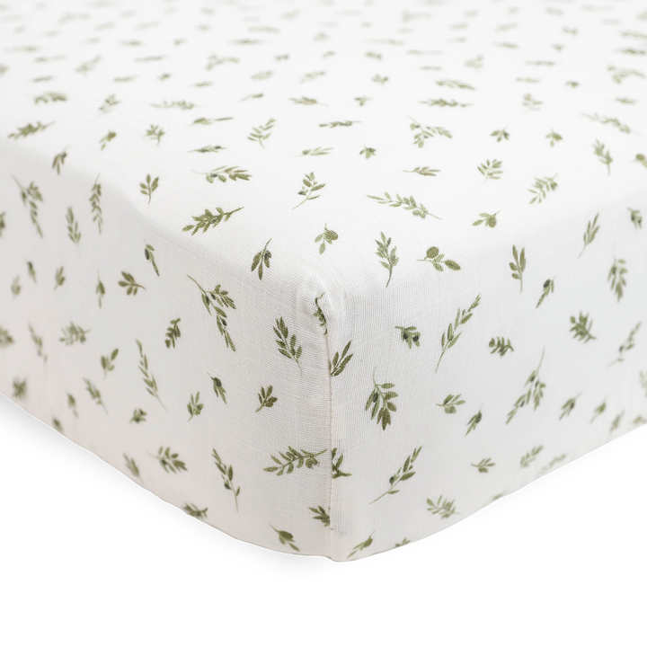 Little Unicorn Organic Cotton Muslin Crib Sheet (Olive Branch)