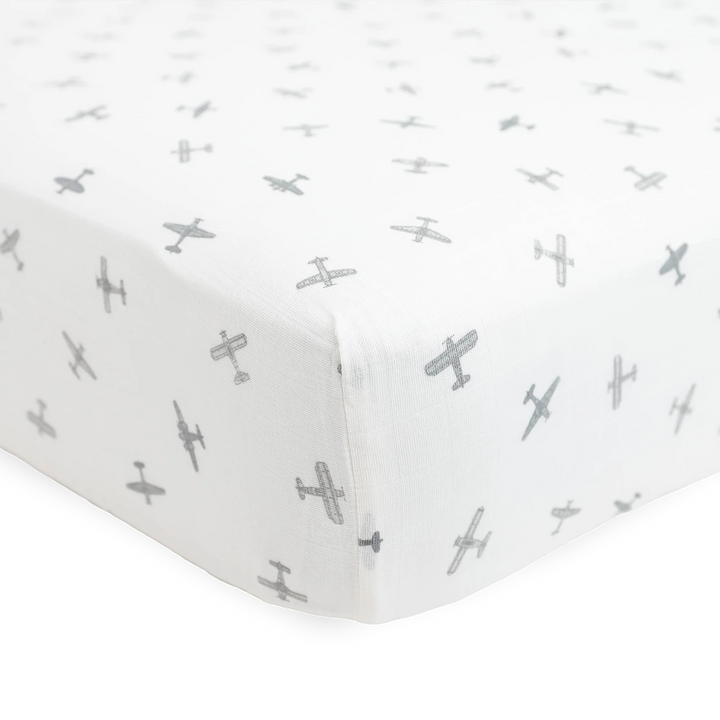 Little Unicorn Organic Cotton Muslin Crib Sheet (Pewter Planes)
