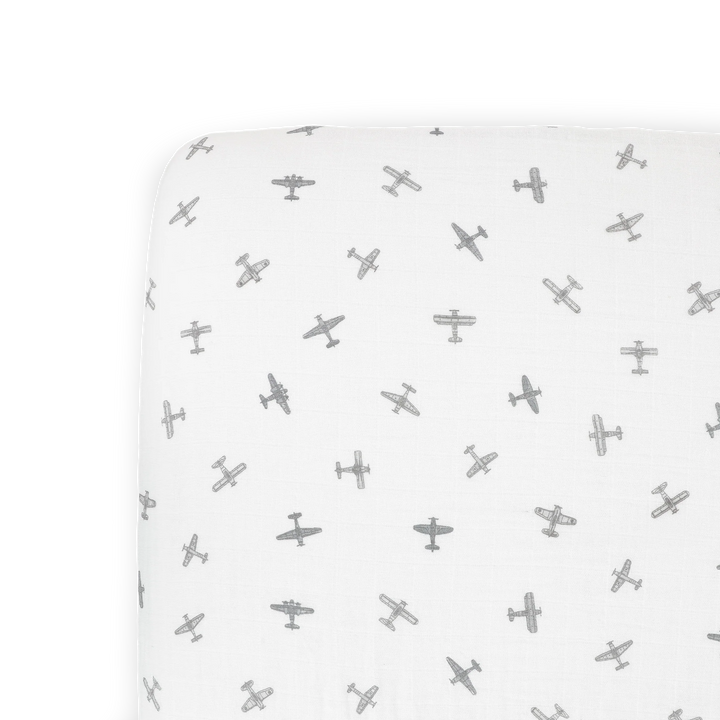 Little Unicorn Organic Cotton Muslin Crib Sheet (Pewter Planes)