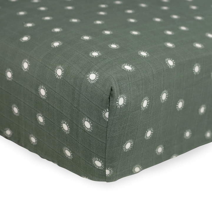 Little Unicorn Organic Cotton Muslin Crib Sheet (Sage Suns)