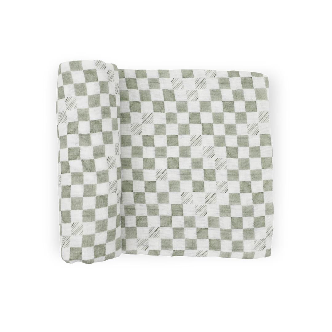 Little Unicorn Organic Cotton Muslin Swaddle Blanket (Green Checker)