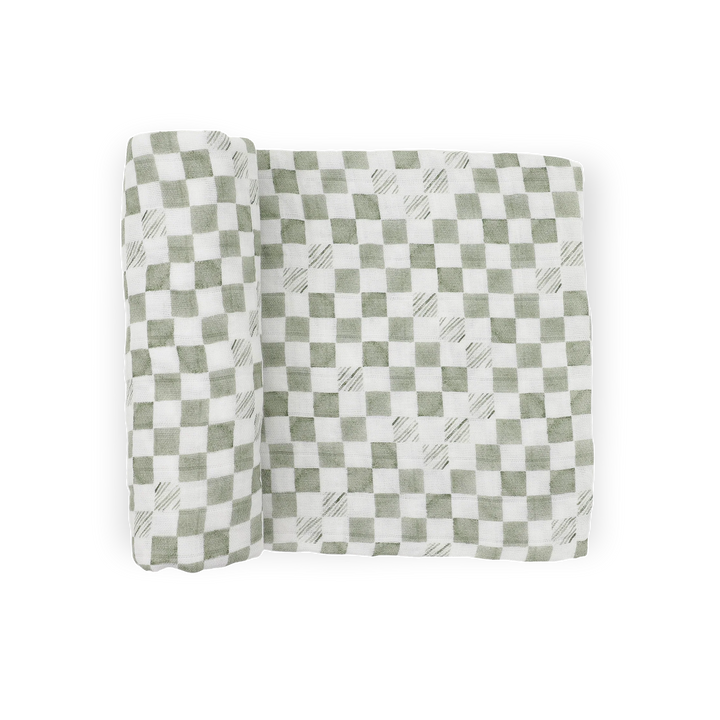 Little Unicorn Organic Cotton Muslin Swaddle Blanket (Green Checker)