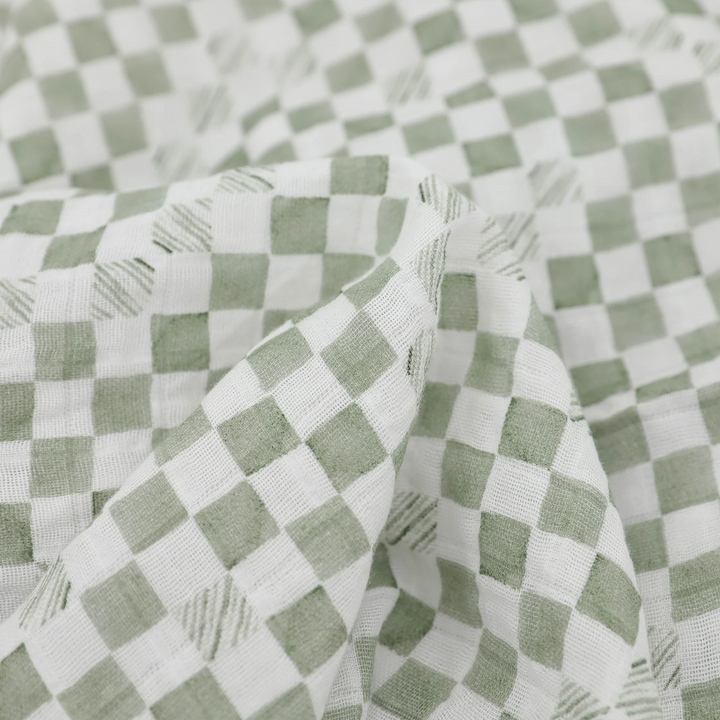 Little Unicorn Organic Cotton Muslin Swaddle Blanket (Green Checker)