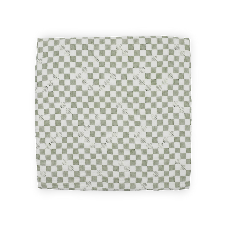 Little Unicorn Organic Cotton Muslin Swaddle Blanket (Green Checker)