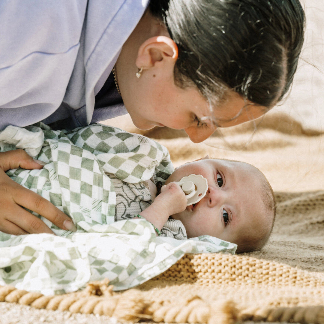 Little Unicorn Organic Cotton Muslin Swaddle Blanket (Green Checker)