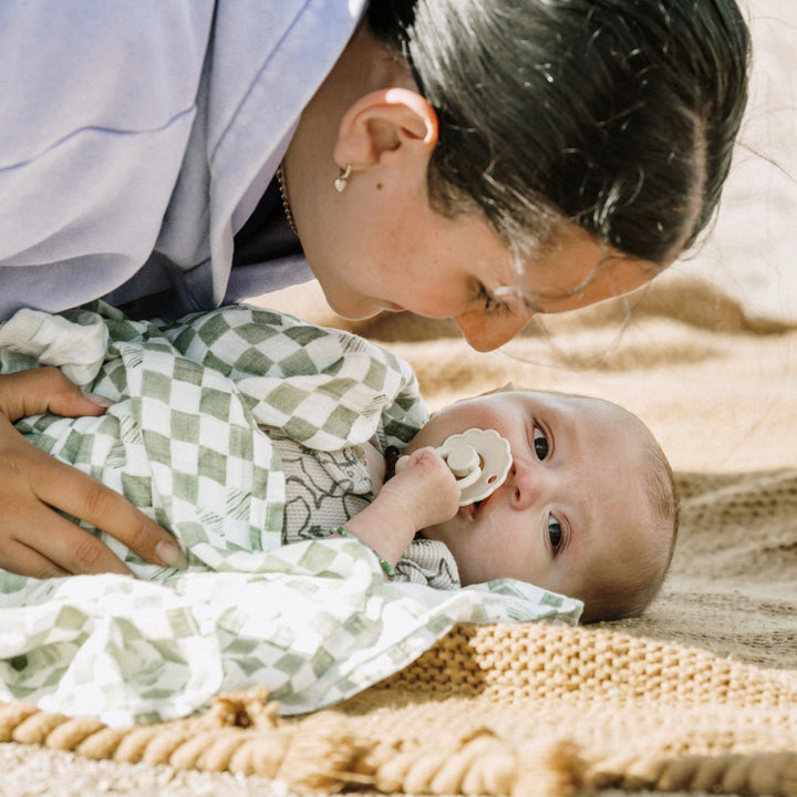 Little Unicorn Organic Cotton Muslin Swaddle Blanket (Green Checker)