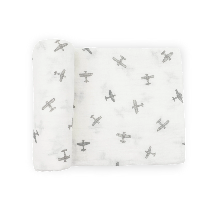 Little Unicorn Organic Cotton Muslin Swaddle Blanket (Pewter Planes)