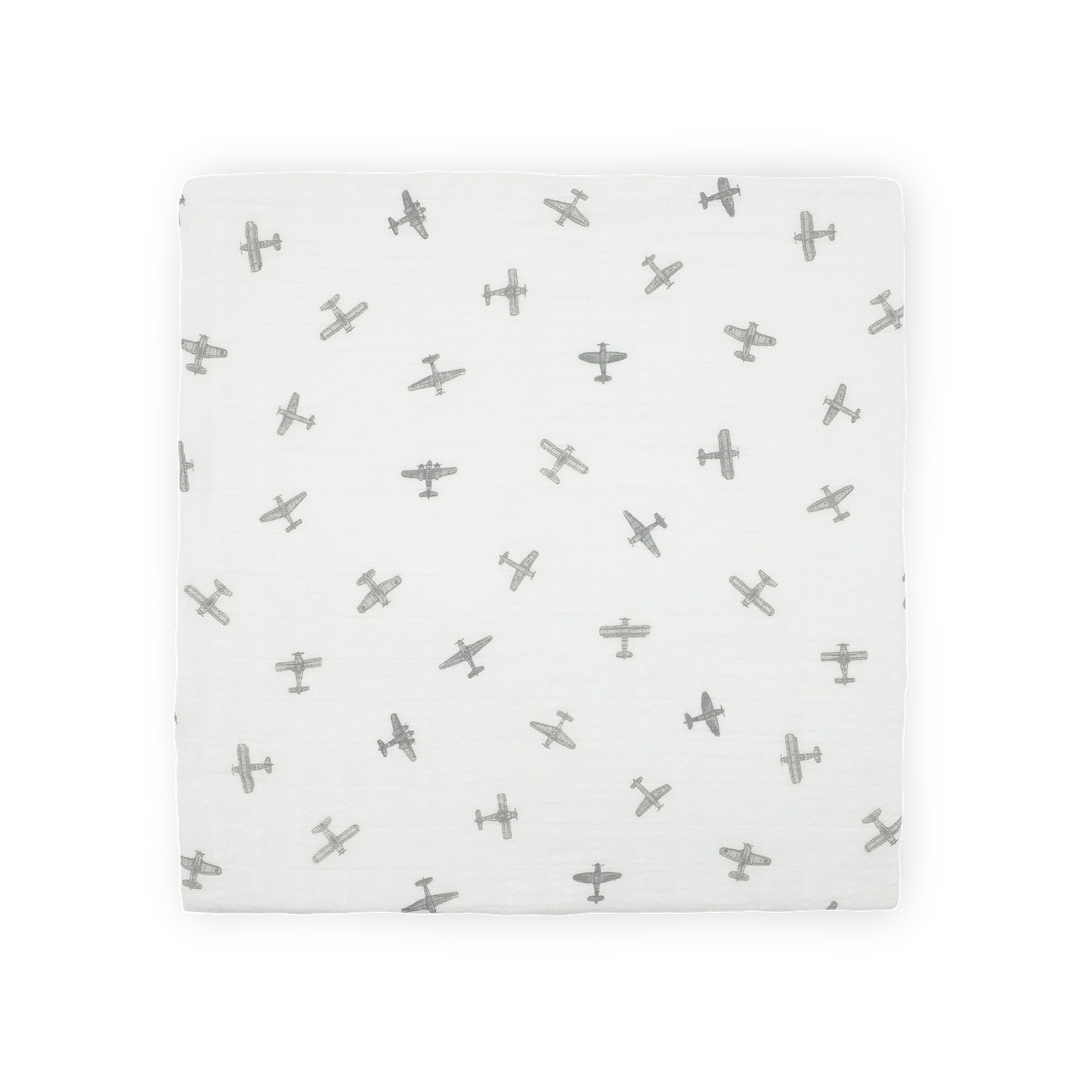 Little Unicorn Organic Cotton Muslin Swaddle Blanket (Pewter Planes)