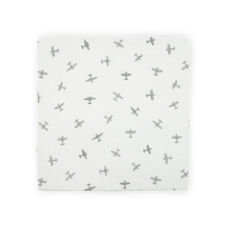 Little Unicorn Organic Cotton Muslin Swaddle Blanket (Pewter Planes)