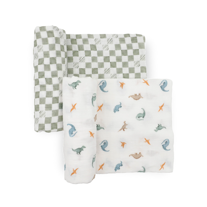 Little Unicorn Organic Cotton Muslin Swaddle Blanket Set (Little Dino)