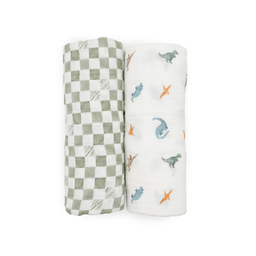 Little Unicorn Organic Cotton Muslin Swaddle Blanket Set (Little Dino)