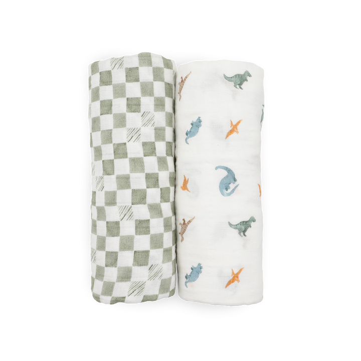 Little Unicorn Organic Cotton Muslin Swaddle Blanket Set (Little Dino)