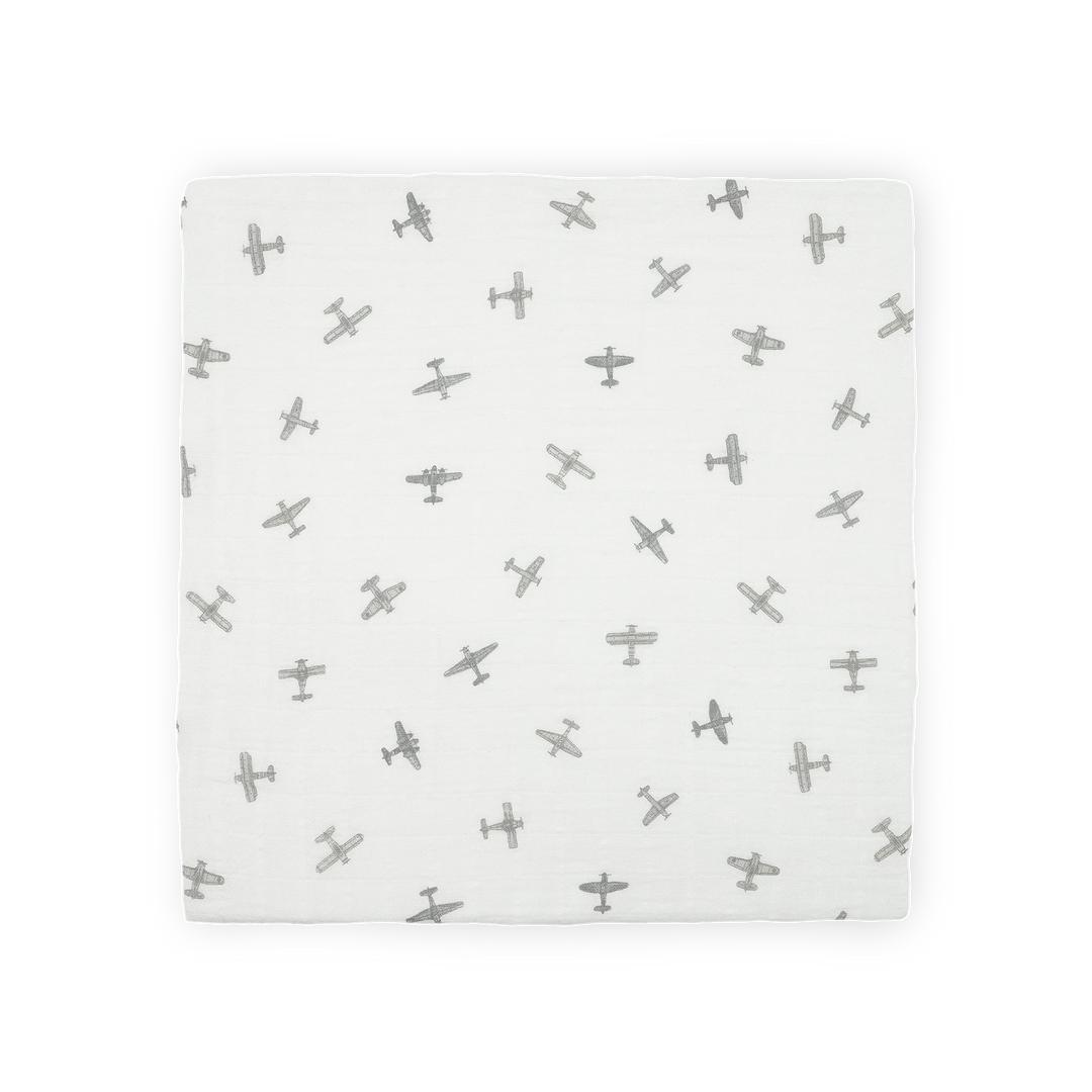 Little Unicorn Organic Cotton Muslin Swaddle Blanket Set (Pewter Planes)