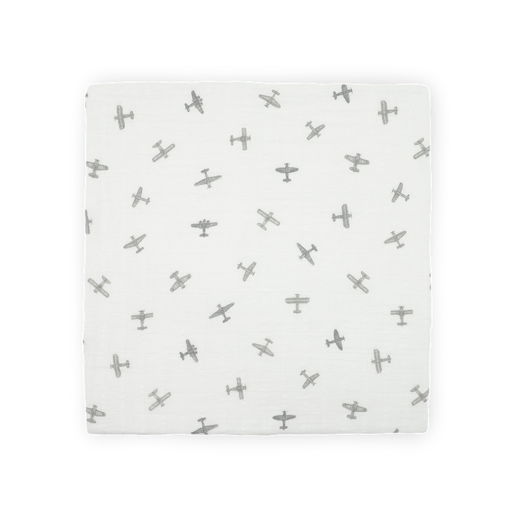 Little Unicorn Organic Cotton Muslin Swaddle Blanket Set (Pewter Planes)