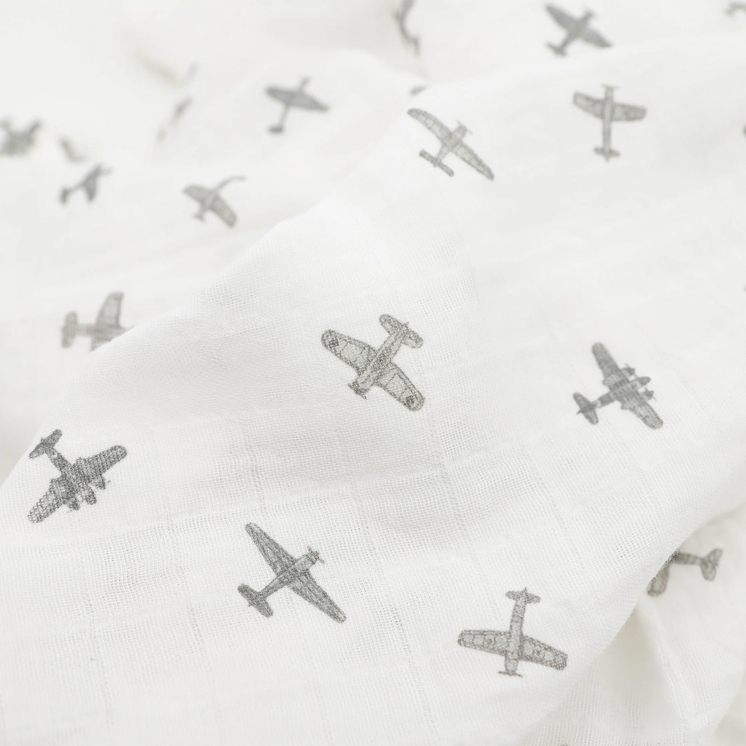 Little Unicorn Organic Cotton Muslin Swaddle Blanket Set (Pewter Planes)