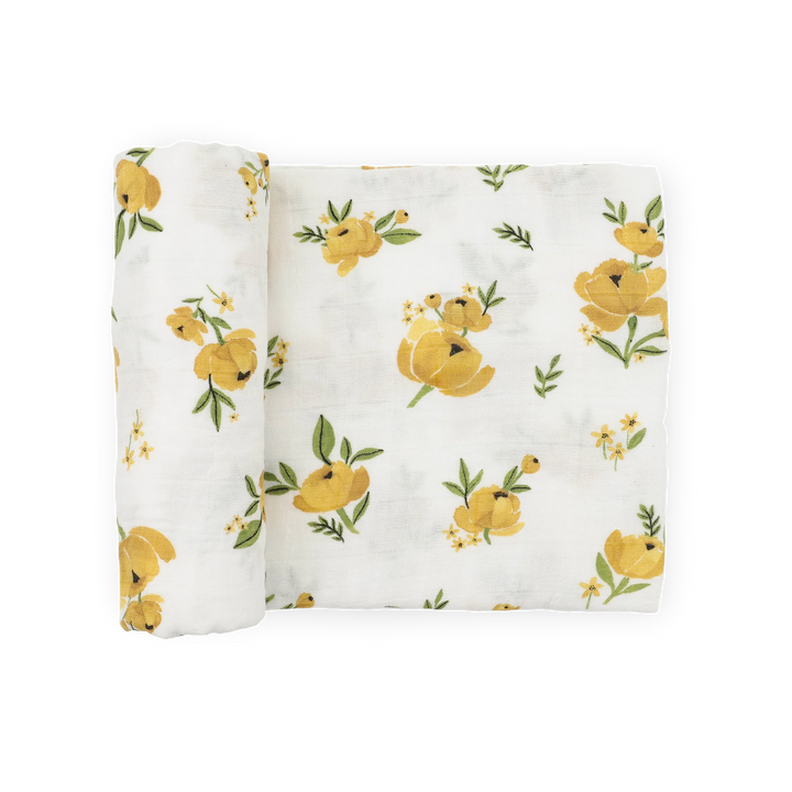 Little Unicorn Organic Cotton Muslin Swaddle Blanket (Yellow Roses)