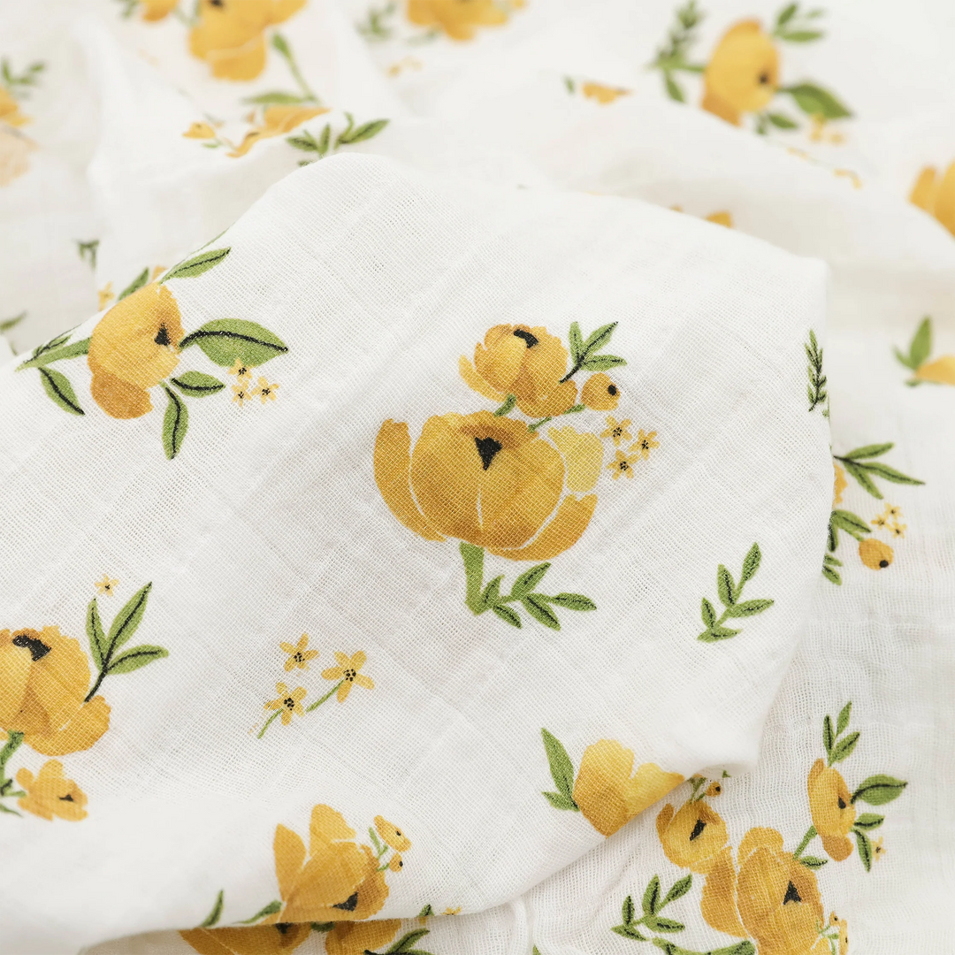 Little Unicorn Organic Cotton Muslin Swaddle Blanket (Yellow Roses)