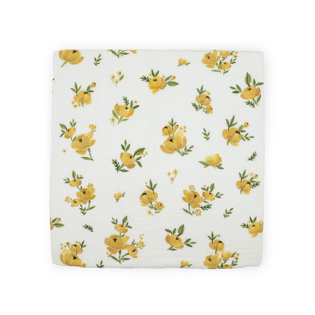 Little Unicorn Organic Cotton Muslin Swaddle Blanket (Yellow Roses)