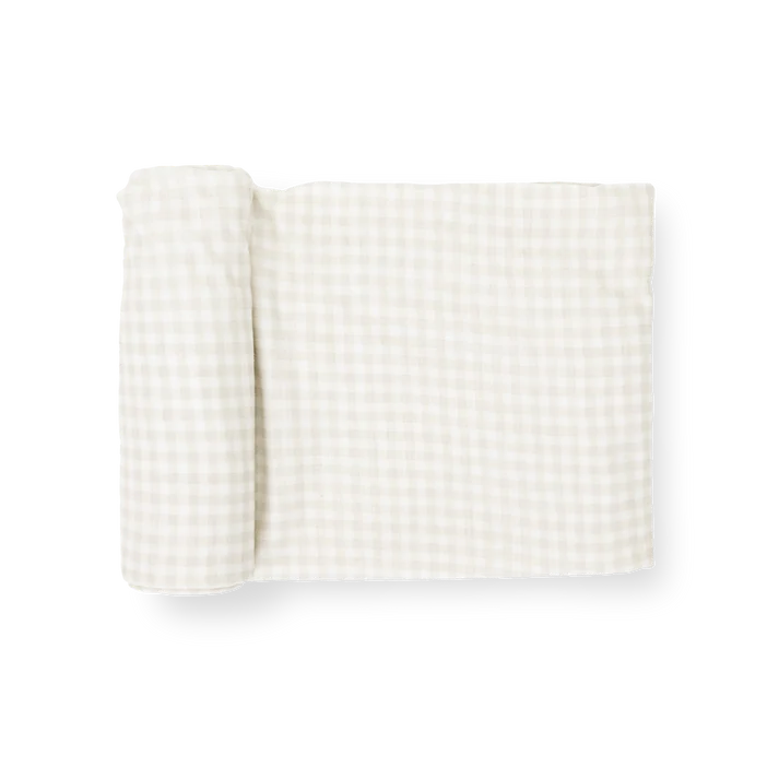 Little Unicorn Stretch Knit Swaddle (Tan Gingham)