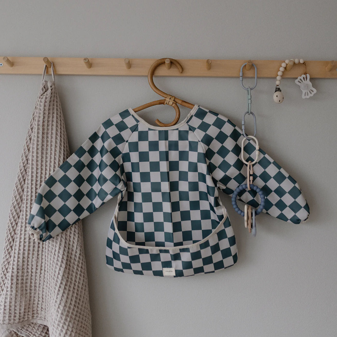 Mushie Long Sleeve Bib (Olive Check)