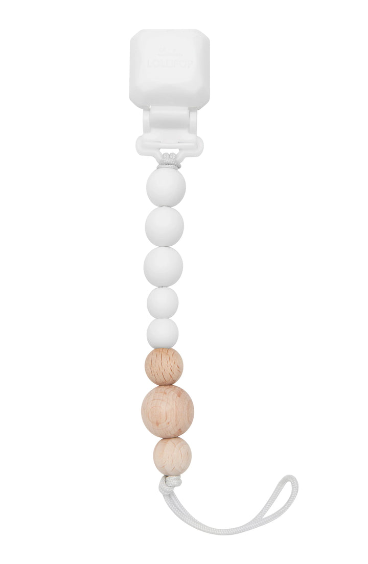 LouLou LOLLIPOP Colour Pop Silicone & Wood Pacifier Clip (Coconut Milk)