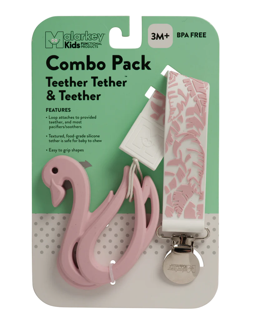 Malarkey Kids Teether Tether + Teether (Feather Swan)