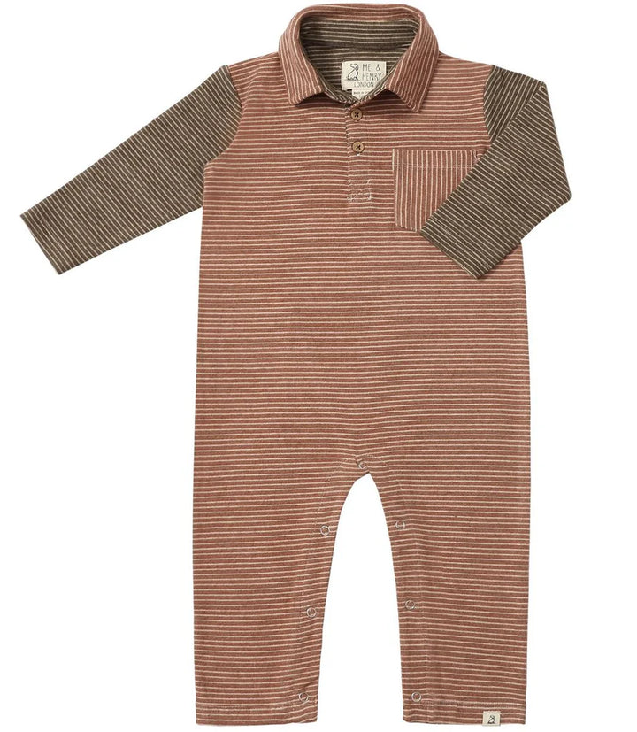 Me & Henry Arlington Cosy Polo Romper (Rust/Brown Arms)