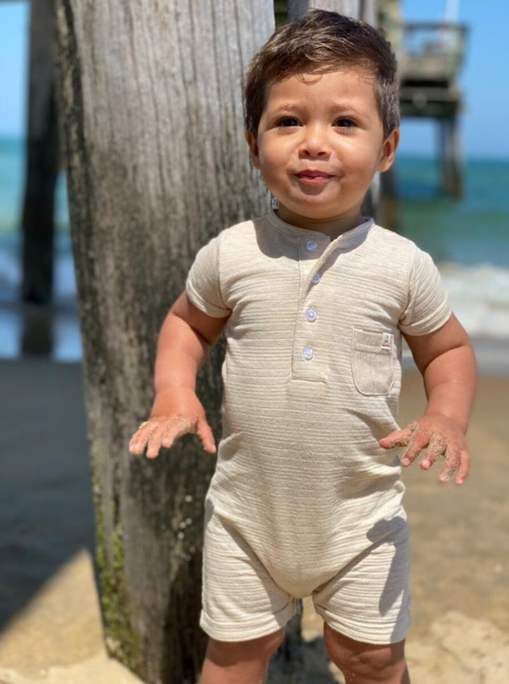 Me &amp; Henry Camborne Henley Romper (Beige Ribbed)