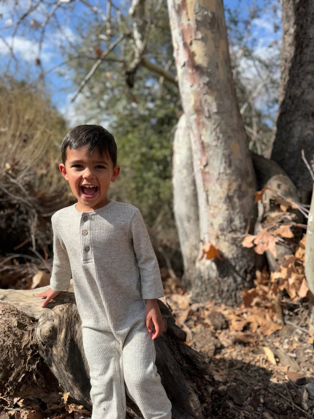 Me & Henry Mason Rib Romper (Heathered Biscuit)