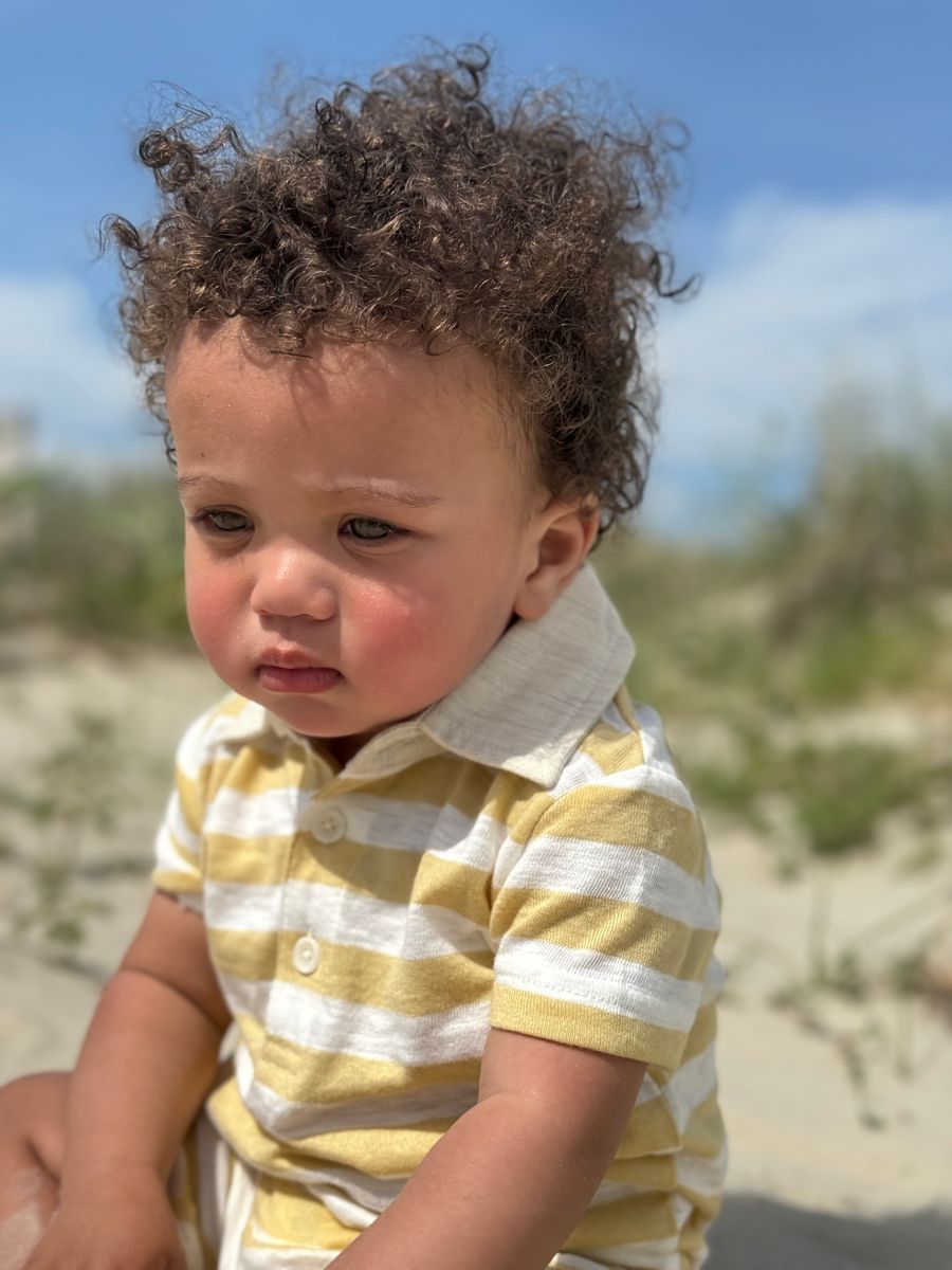 Me & Henry Saltash Polo Romper (Beige/White)