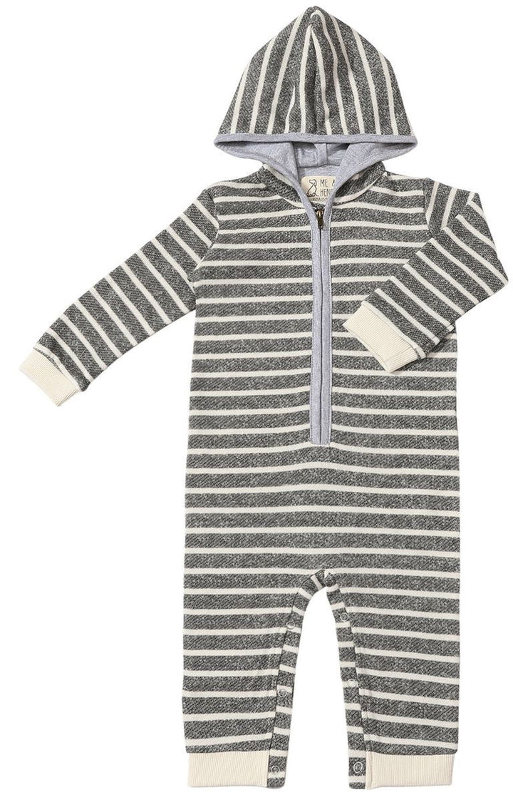 Me & Henry Stefano Knitted Hooded Romper (Grey/Cream)
