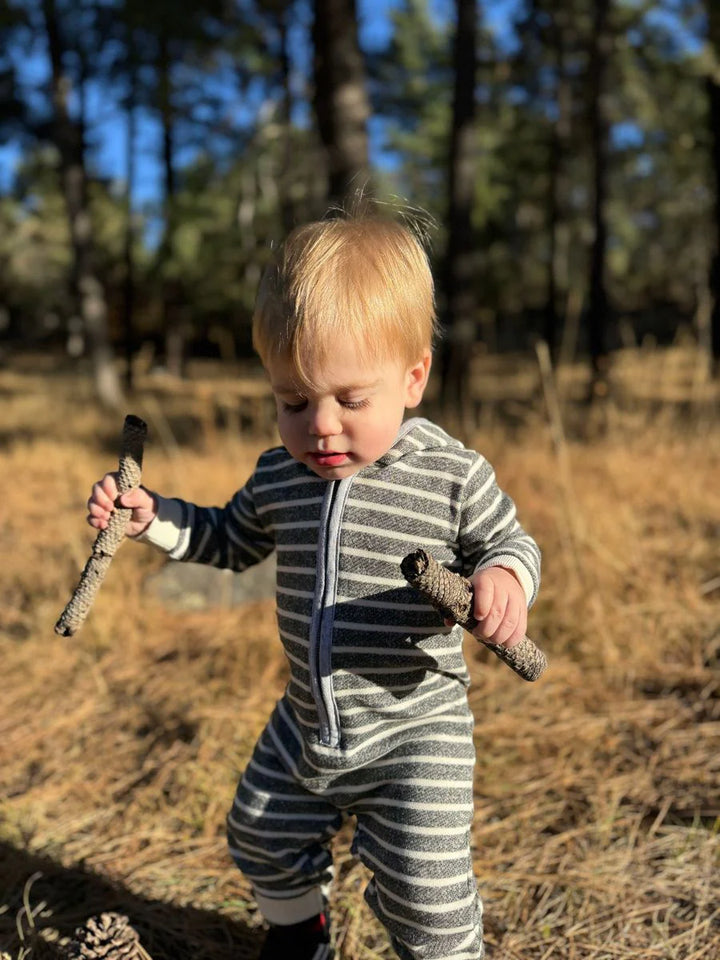 Me & Henry Stefano Knitted Hooded Romper (Grey/Cream)
