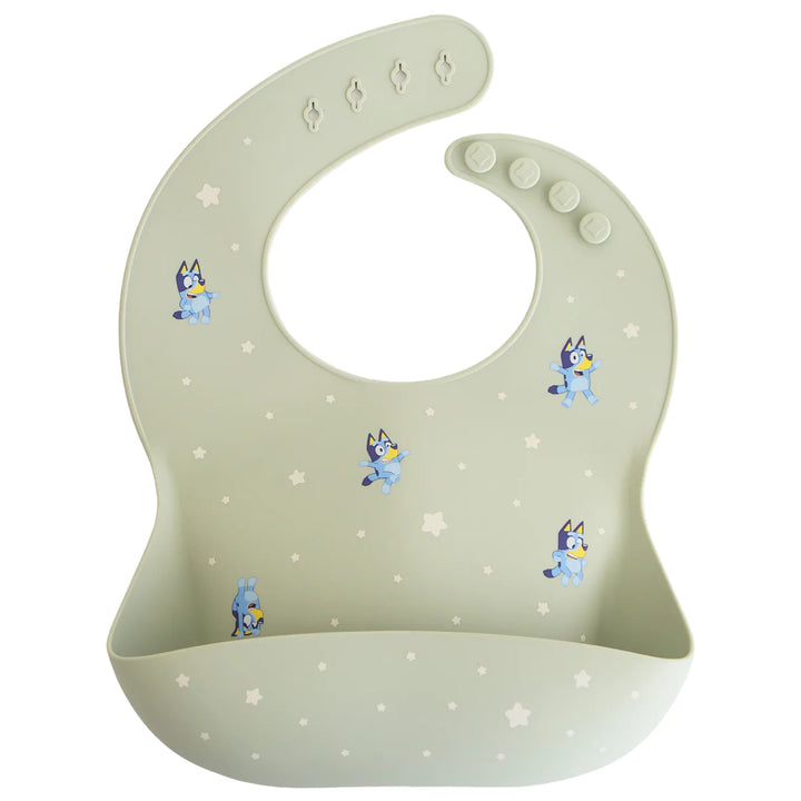 Mushie Bluey Silicone Baby Bib (Sage)