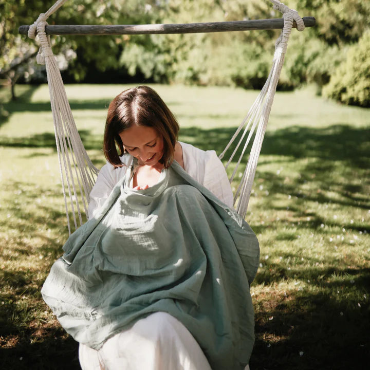 Mushie Muslin Nursing Cover (Roman Green)