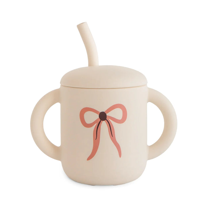 Mushie Silicone Training Cup + Straw (Bows)