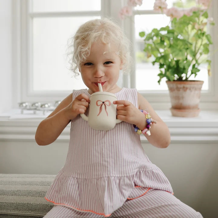 Mushie Silicone Training Cup + Straw (Bows)