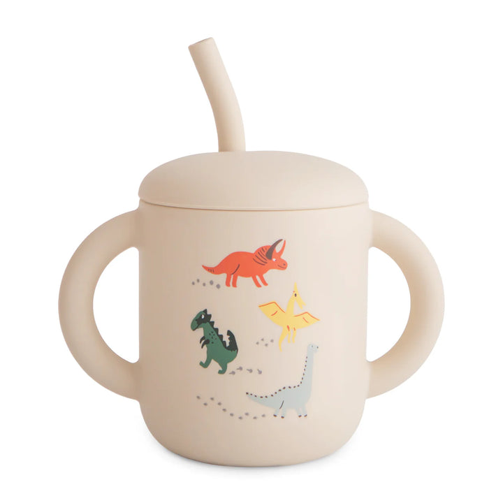 Mushie Silicone Training Cup + Straw (Dinosaurs)