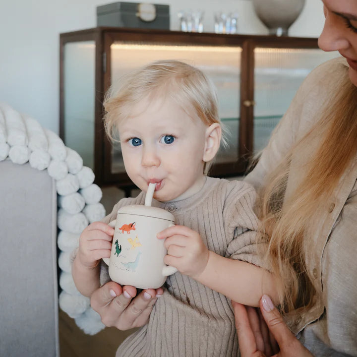 Mushie Silicone Training Cup + Straw (Dinosaurs)