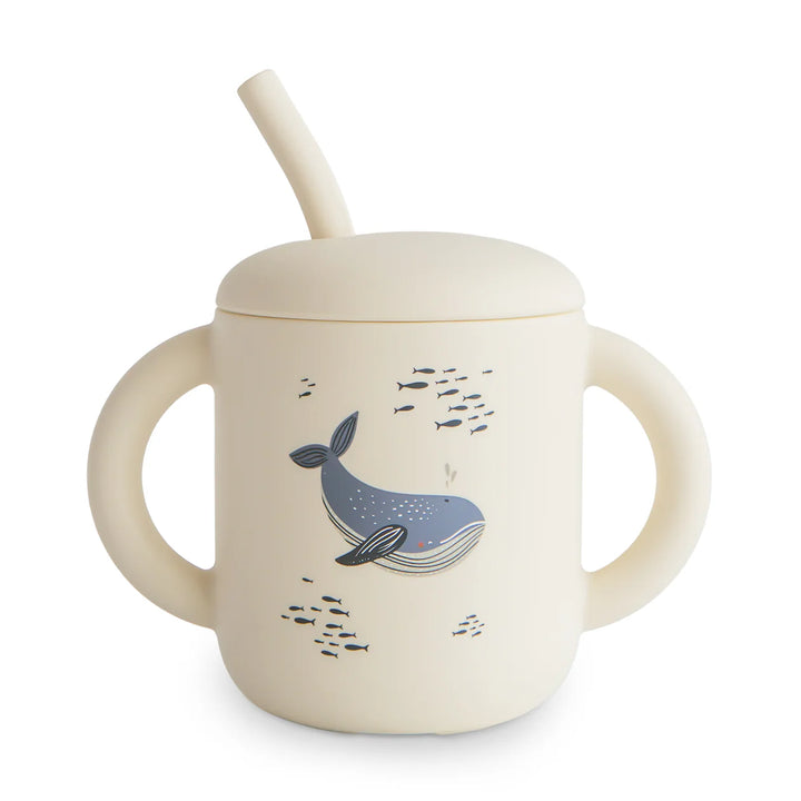 Mushie Silicone Training Cup + Straw (Whales)