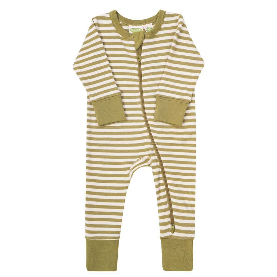 Parade 2-Way Zip Romper (Olive Stripe)