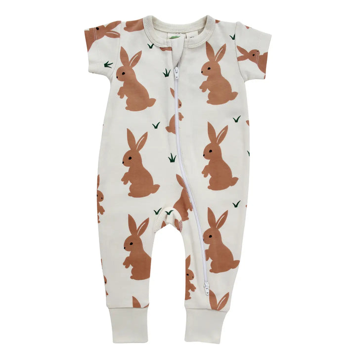 Parade 2-Way Zip Romper (Brown Bunnies)