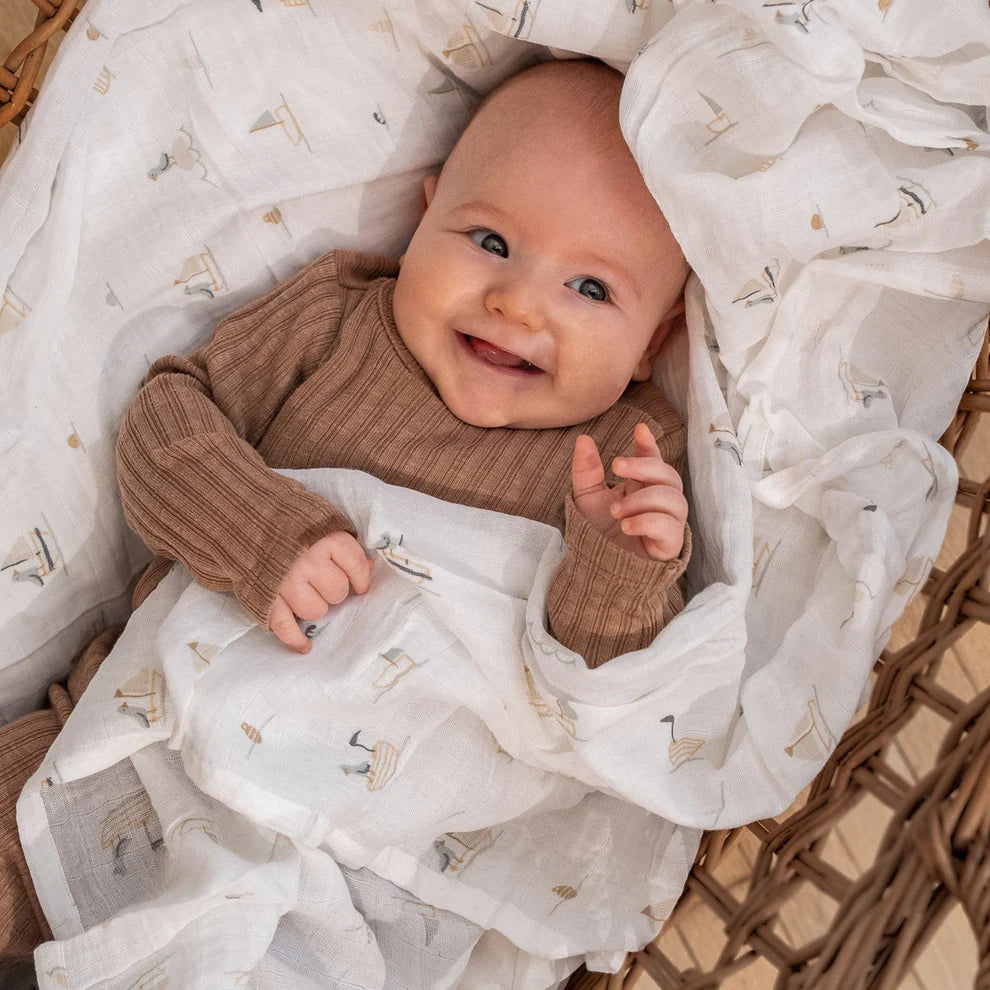 Perlimpinpin Cotton Muslin Single Swaddle (Boats)
